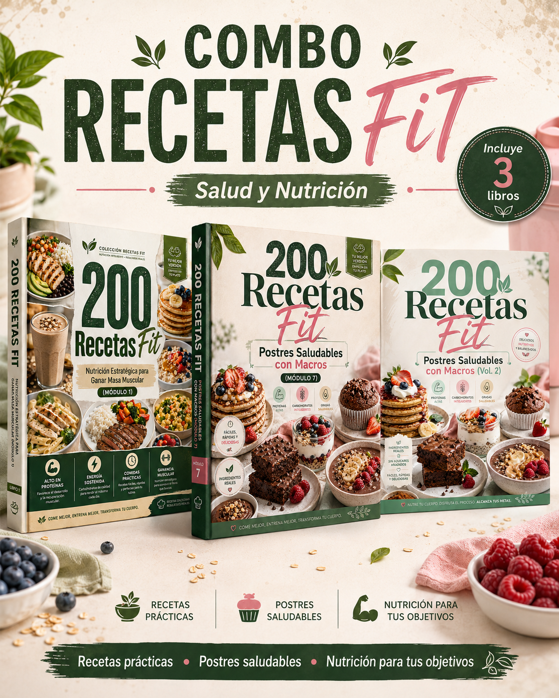 Combo Recetas Fit: 3 Guías de Nutrición y Cocina Saludable