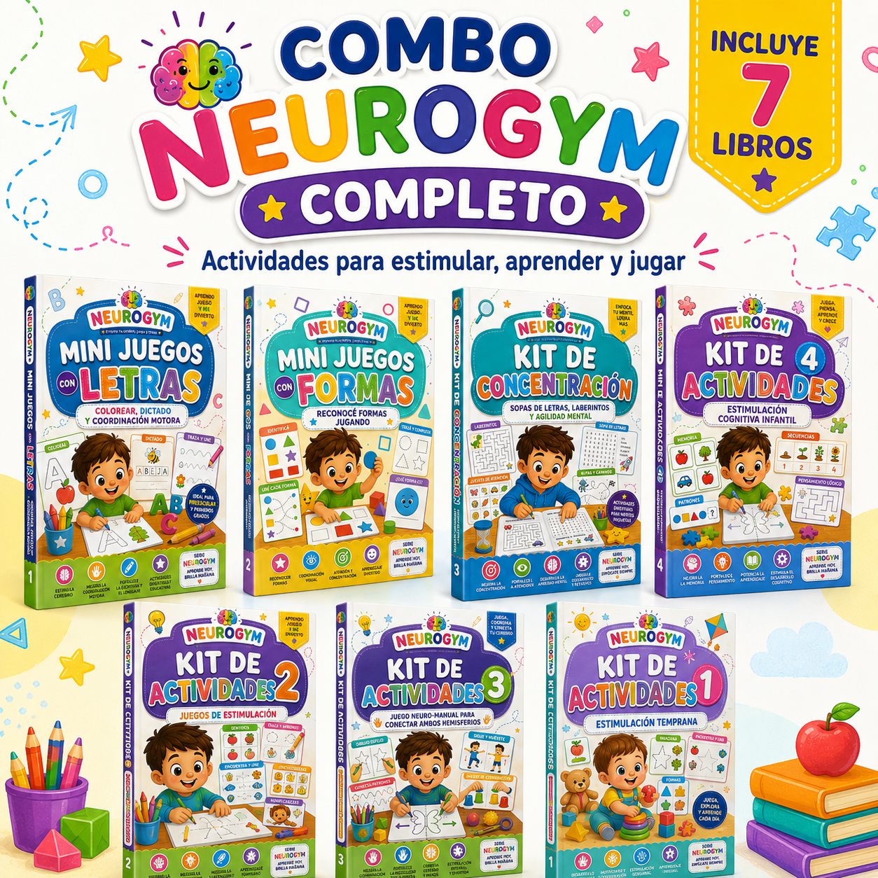 Combo Neurogym Completo: 7 Libros de Estimulación y Juegos Infantiles