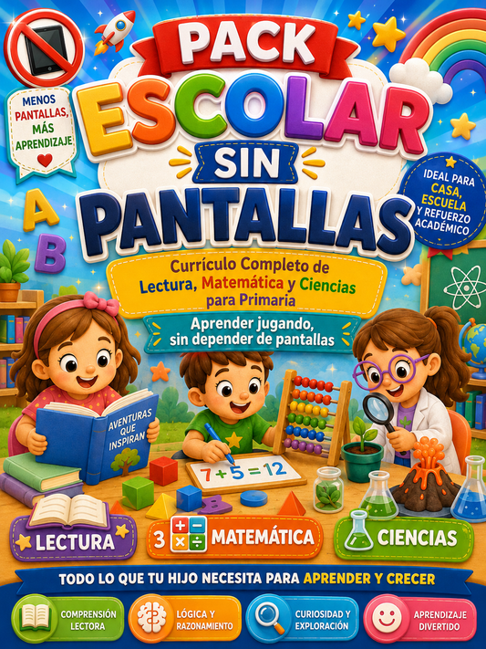 Pack Escolar Sin Pantallas: Currículo Completo de Lectura, Matemática y Ciencias para Primaria